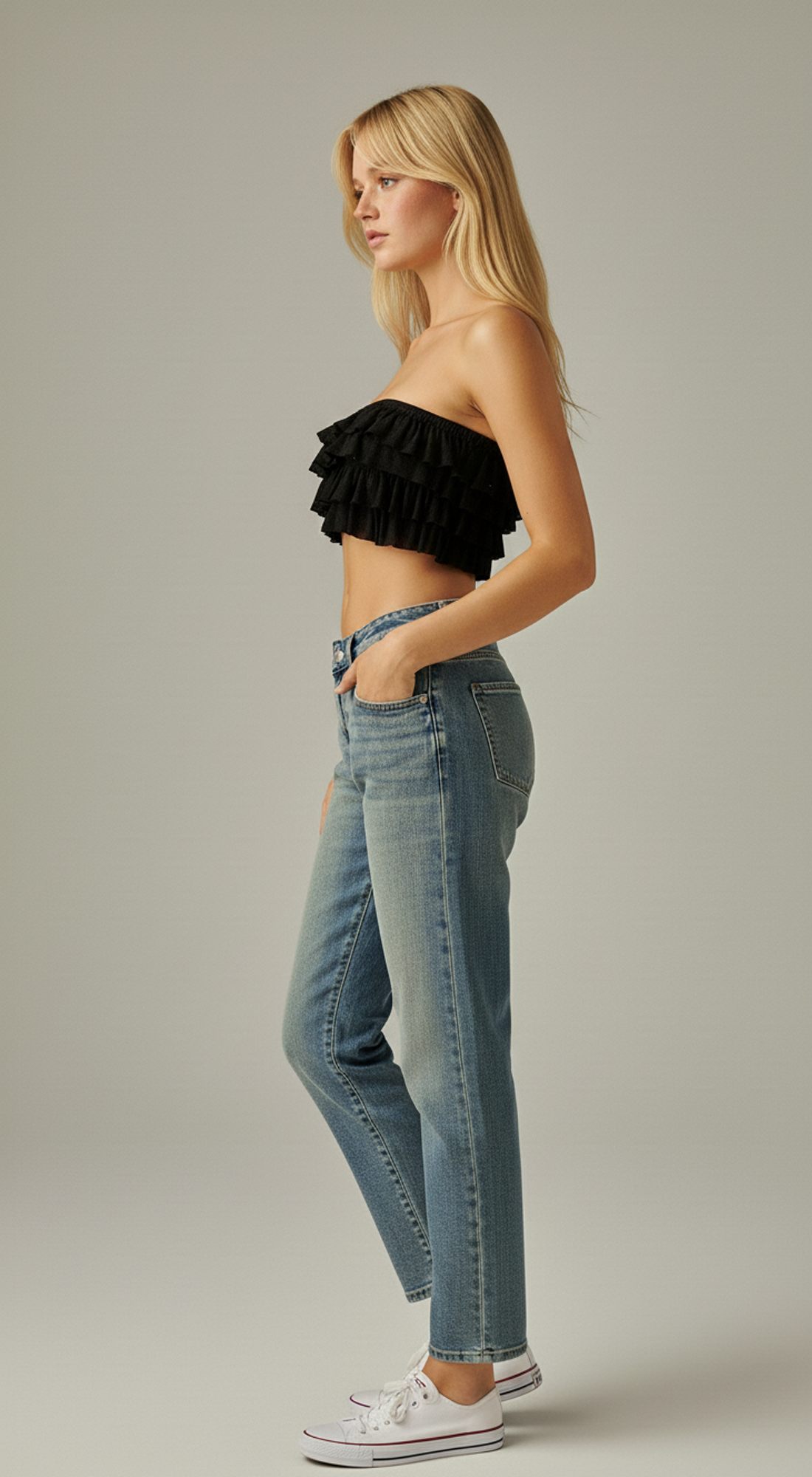 Layered Ruffles Eyelet Bandeau Top