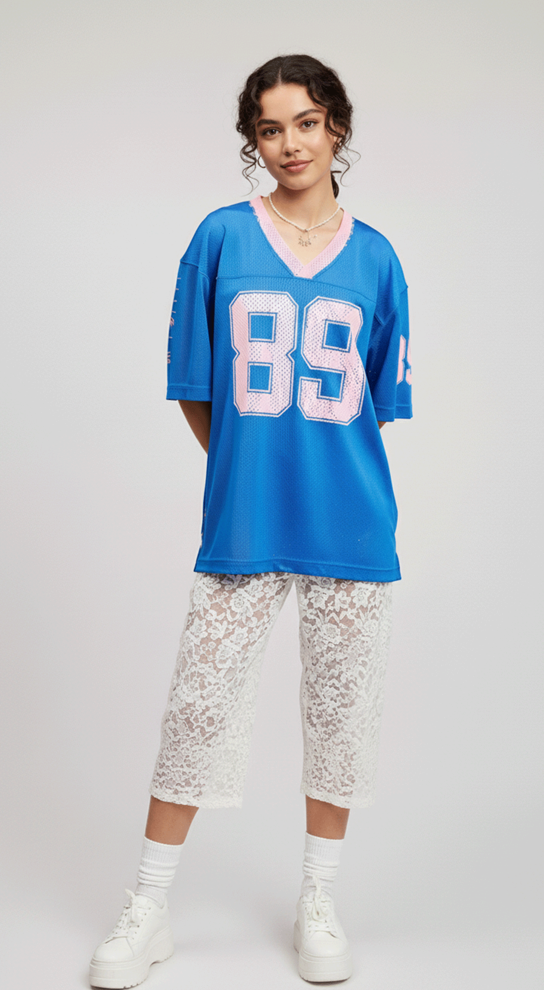 V Neck Sporty Jersey Top W Printed 89