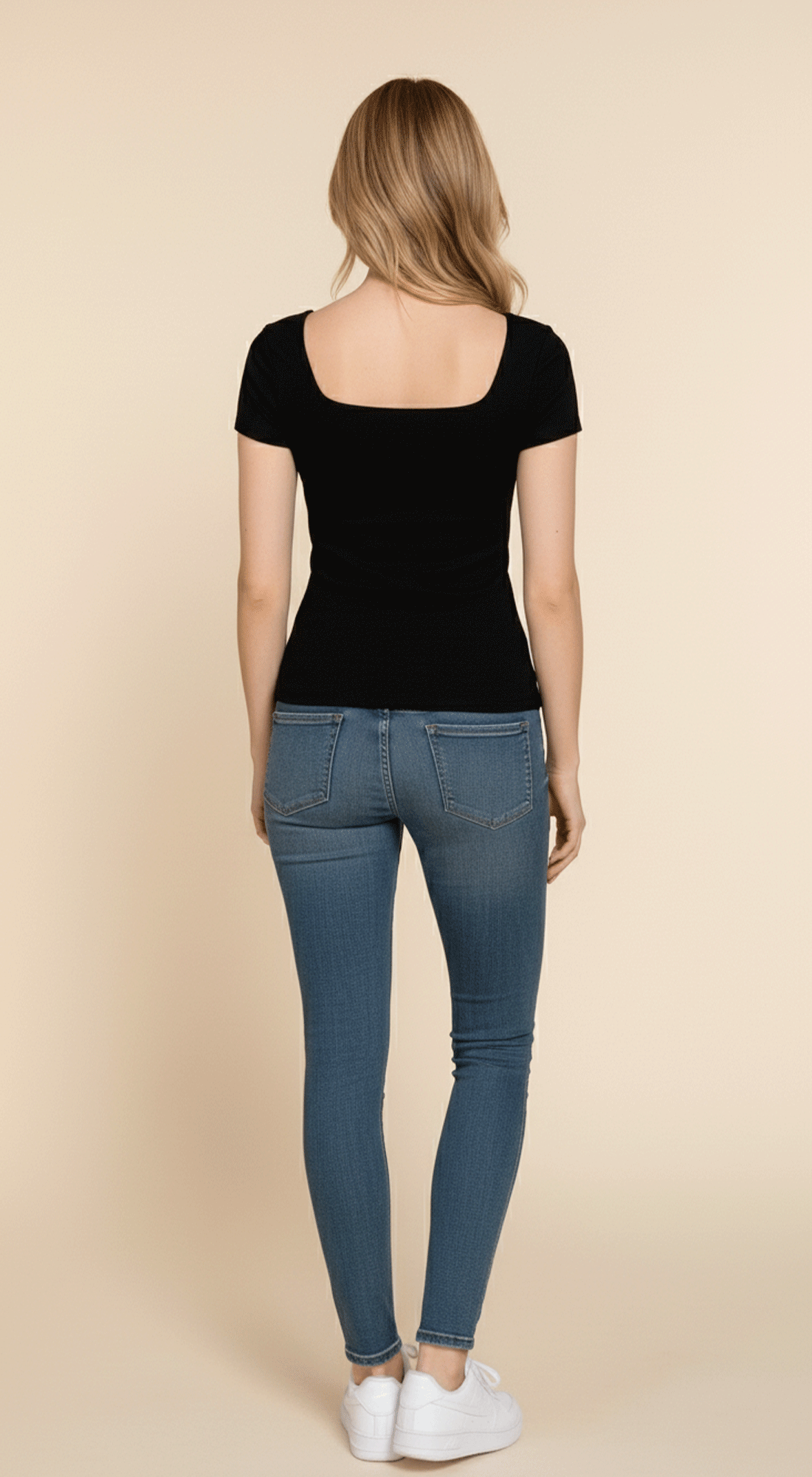 Short Slv Square Neck Double Layer Rib Knit Top