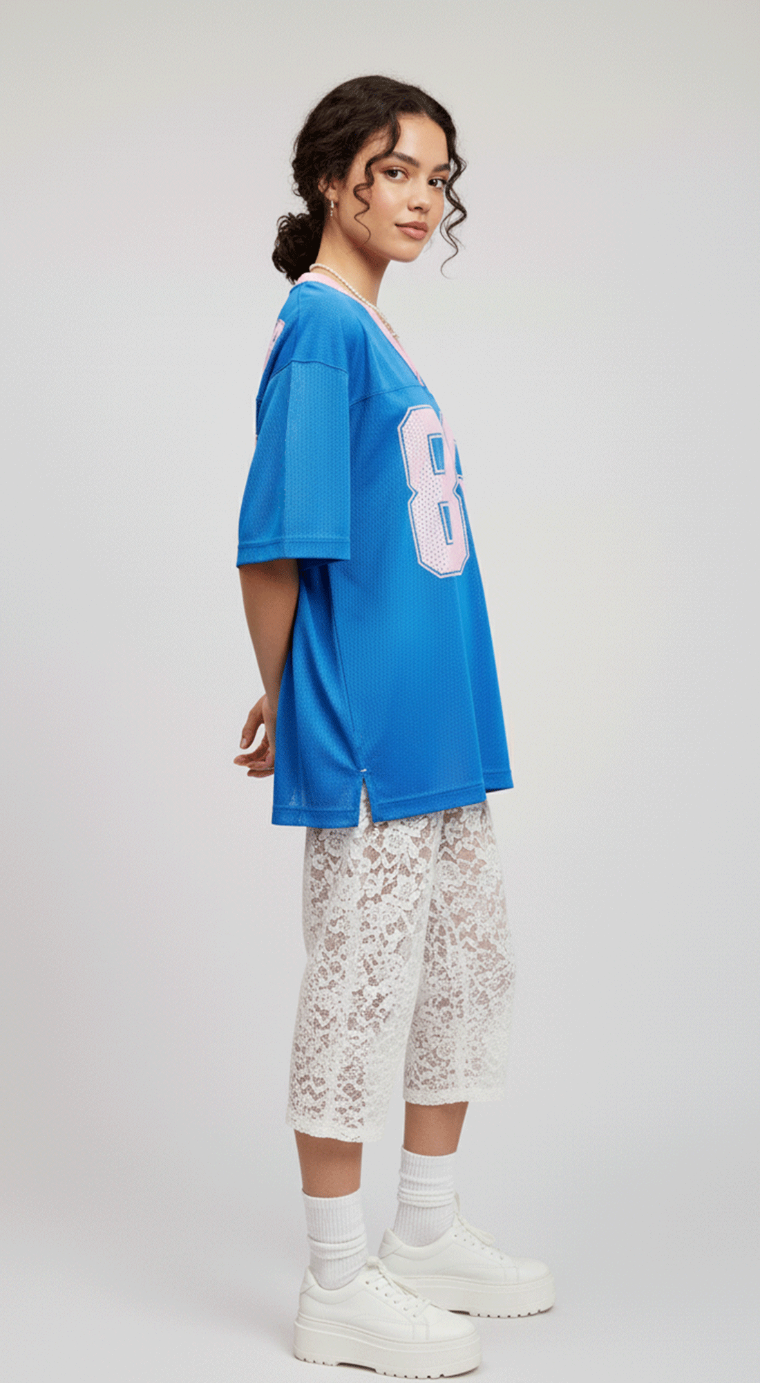 V Neck Sporty Jersey Top W Printed 89
