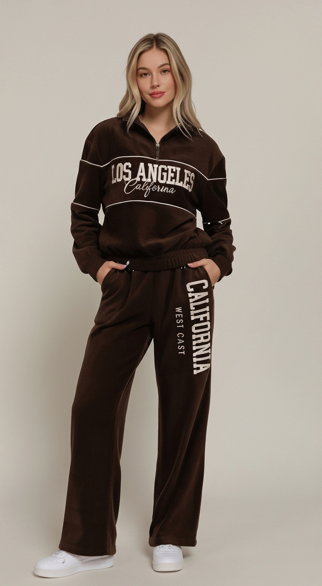 Zip Up Neck Embroidery Fleece Top