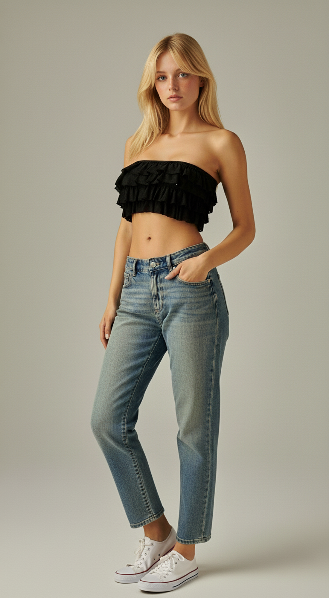 Layered Ruffles Eyelet Bandeau Top