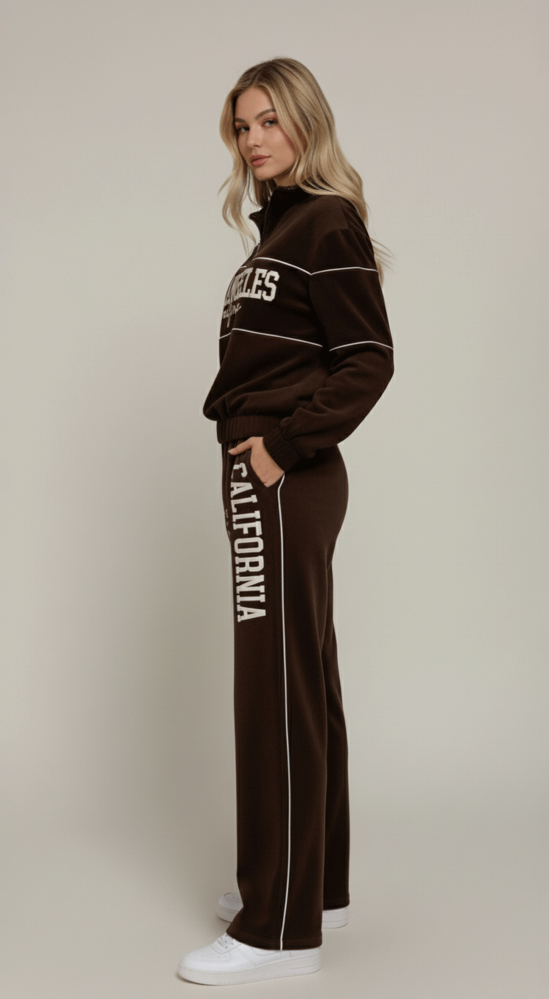 Zip Up Neck Embroidery Fleece Top
