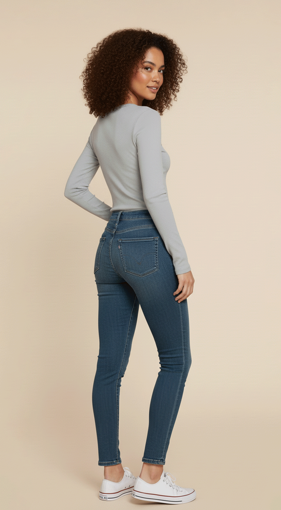 Long Slv V-neck Rib Seamless Top