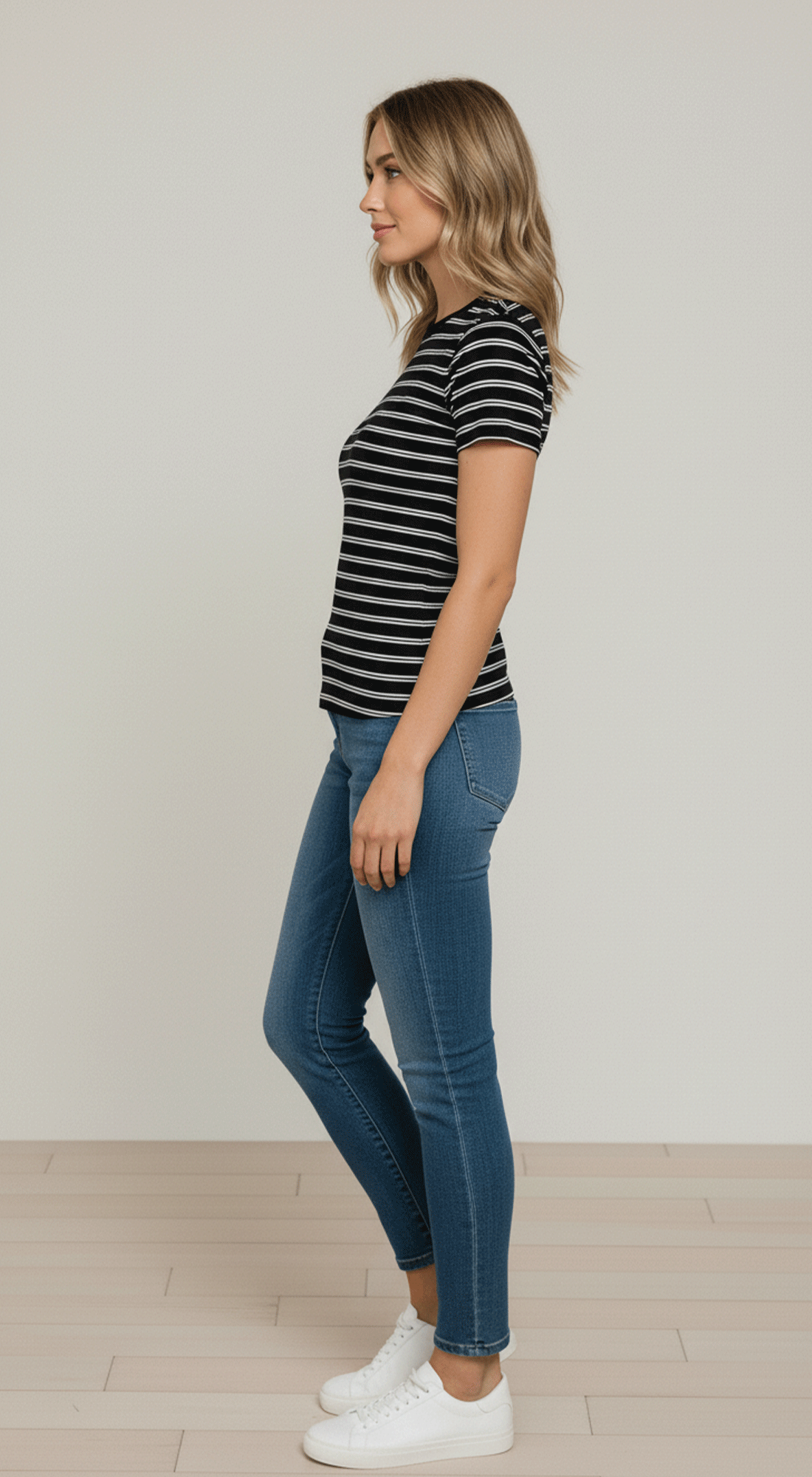 Short Slv Stripe Seamless Top