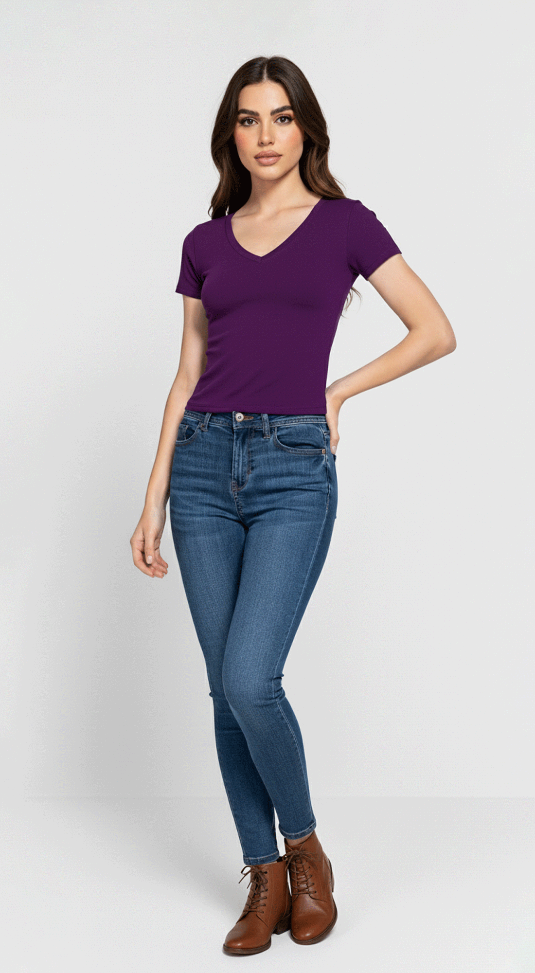 Short Sleeve V-Neck Crop Top