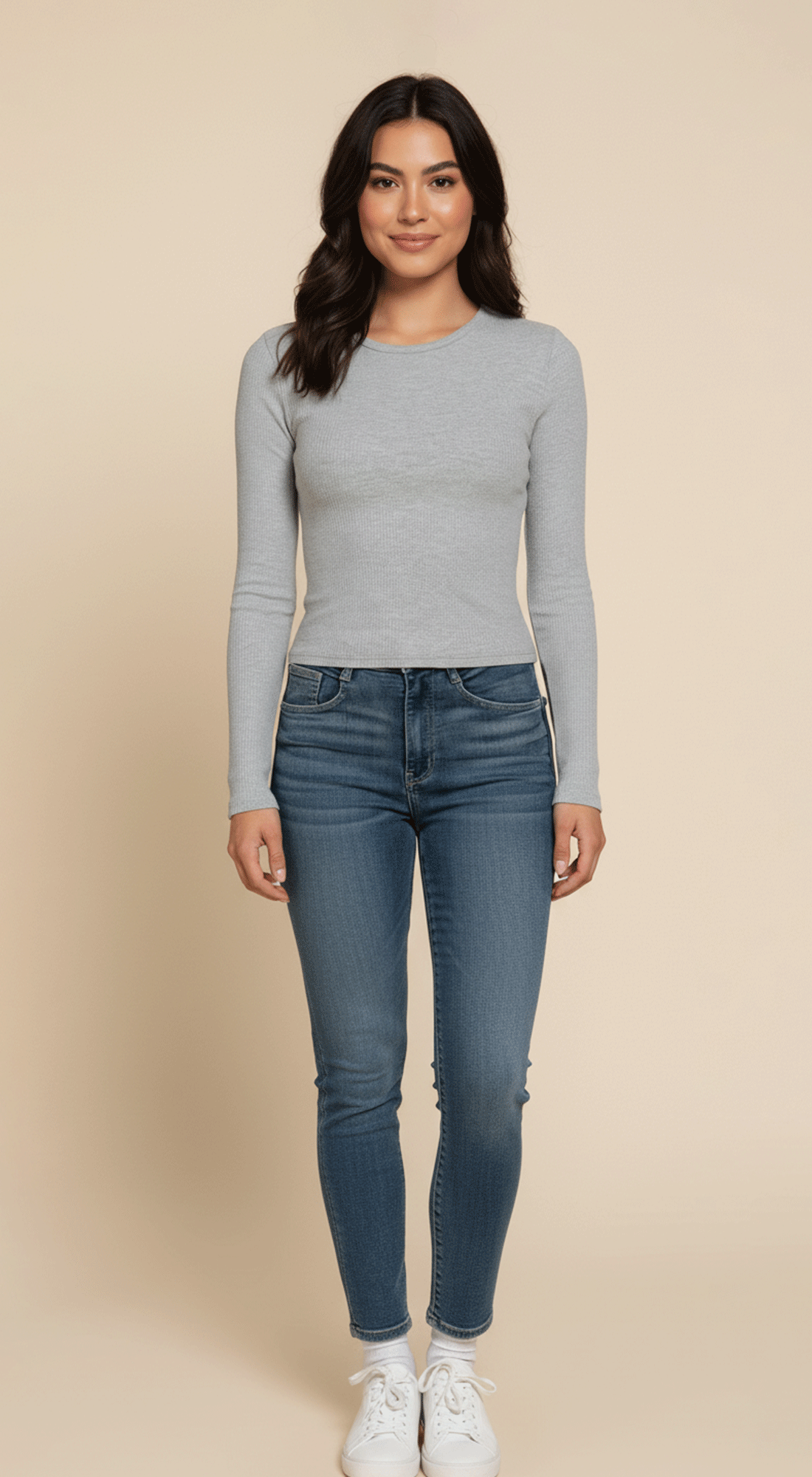Long Slv Round Neck Cotton Span Rib Tee