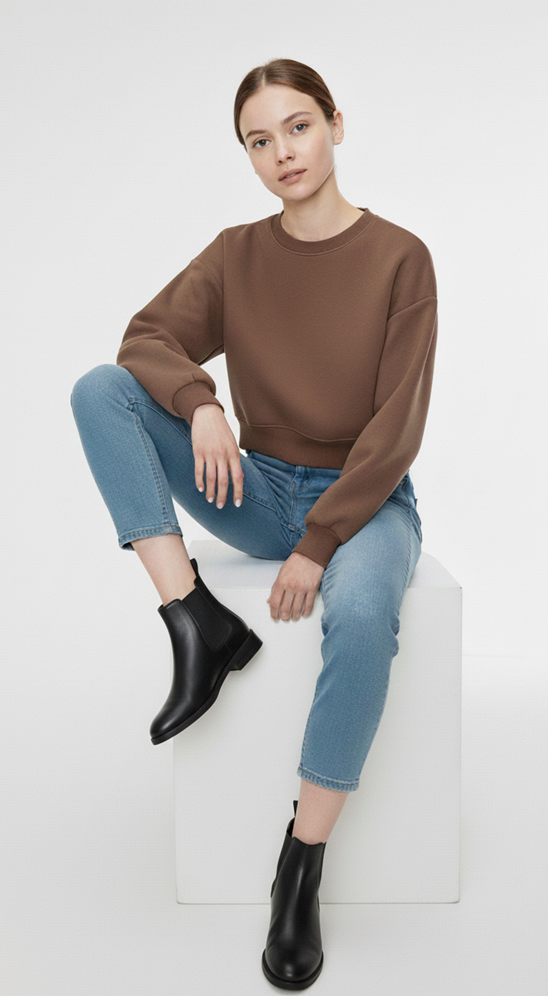 Fleece Crew Neck Cropped Pullover Sweatshirts