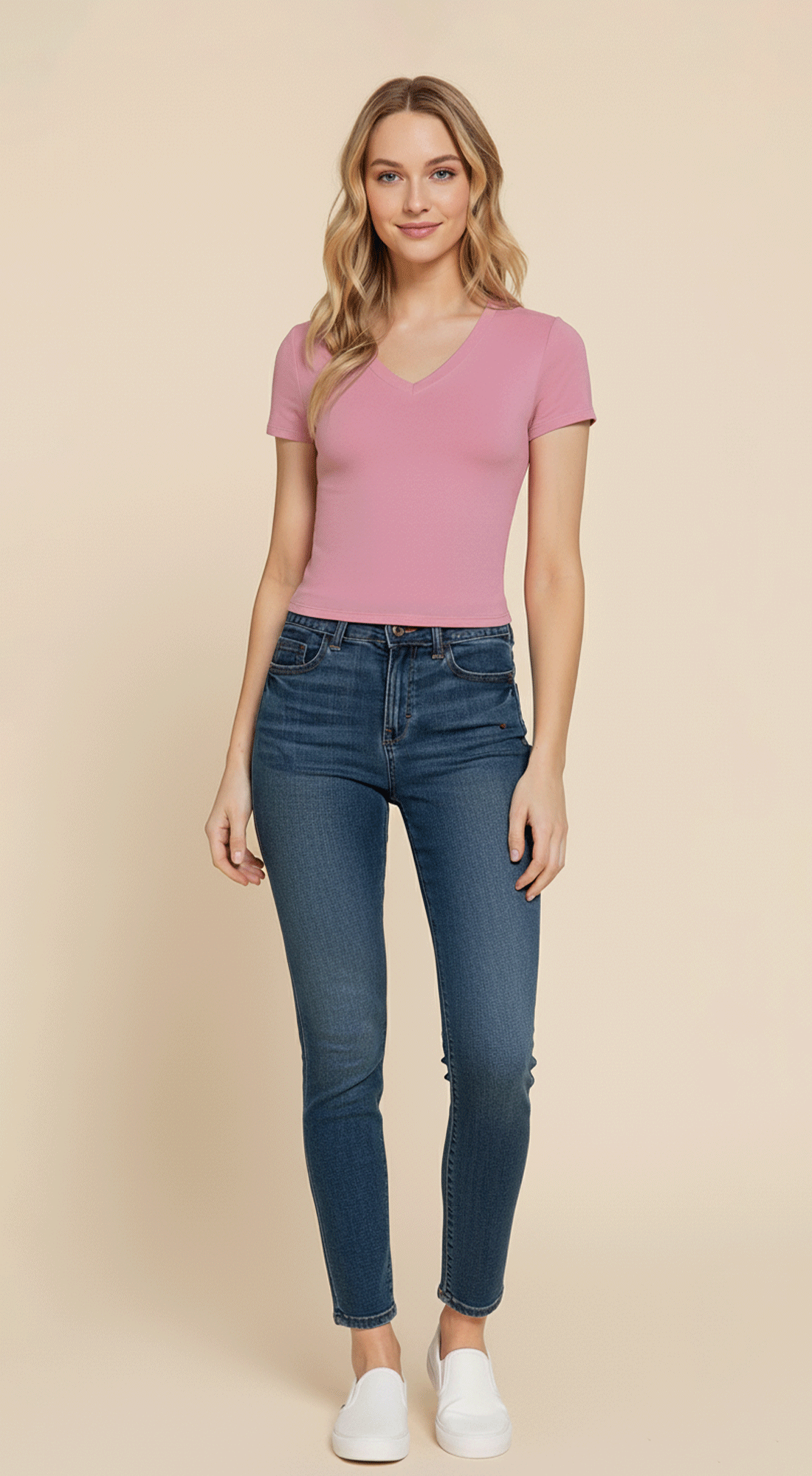 Short Sleeve V-Neck Crop Top