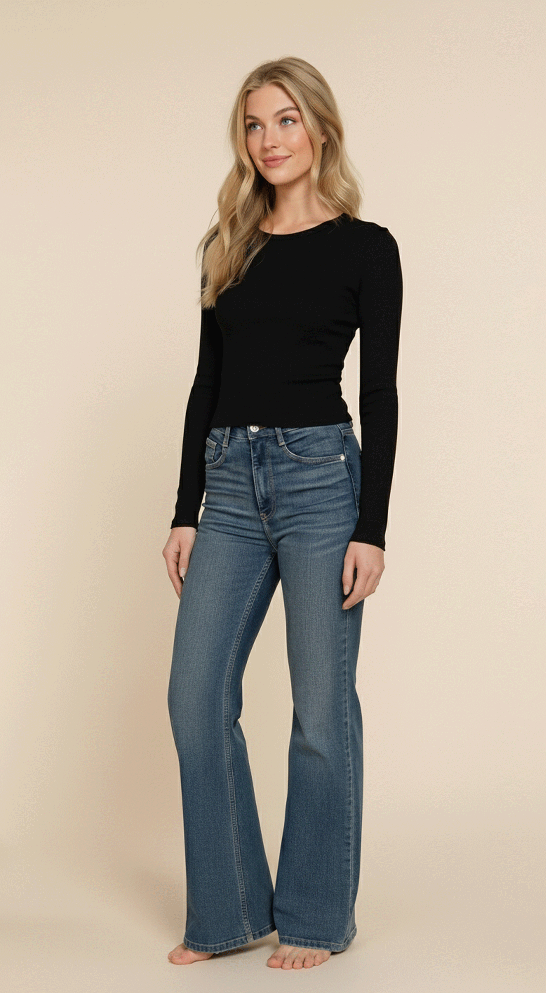 Long Slv Round Neck Cotton Span Rib Tee