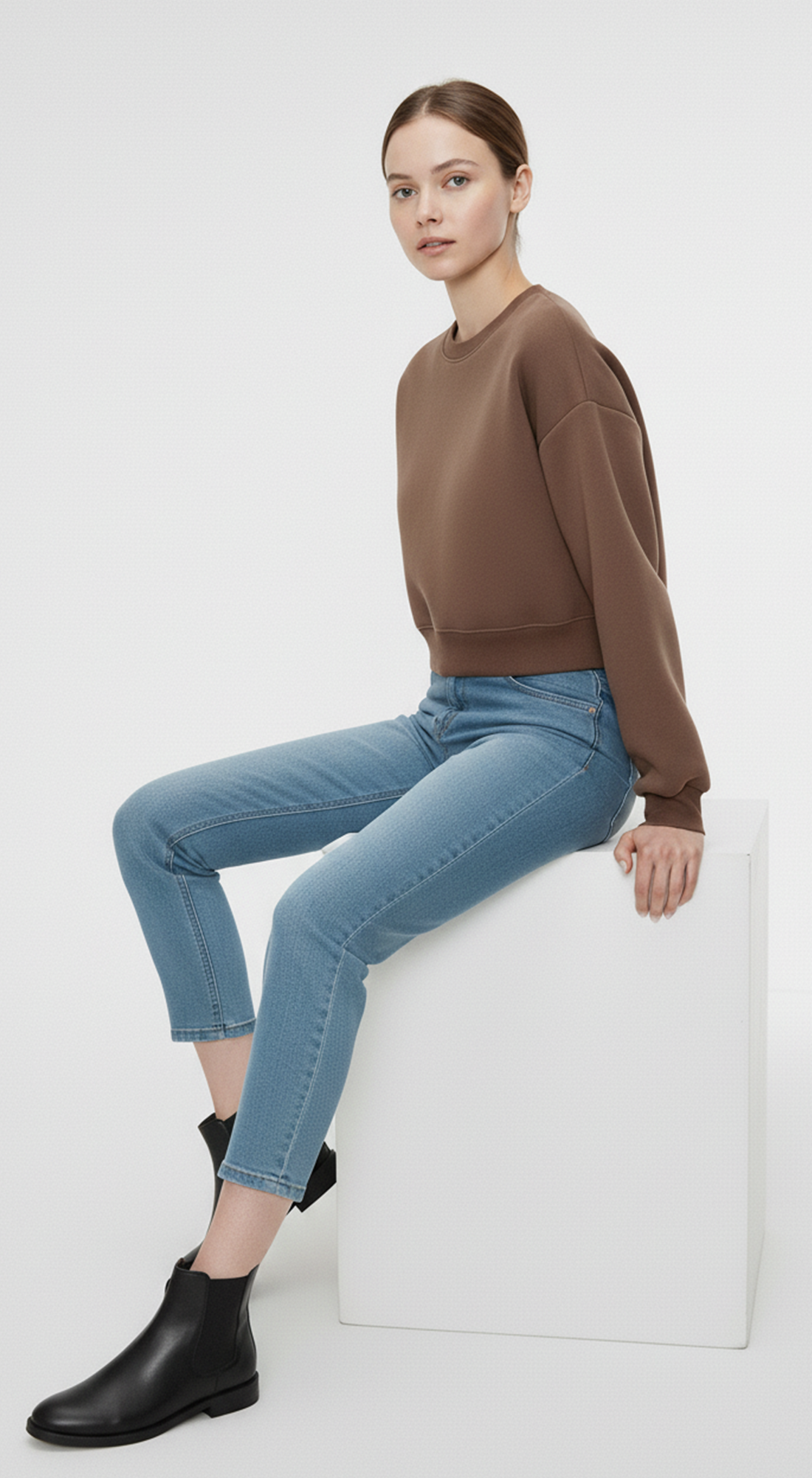 Fleece Crew Neck Cropped Pullover Sweatshirts