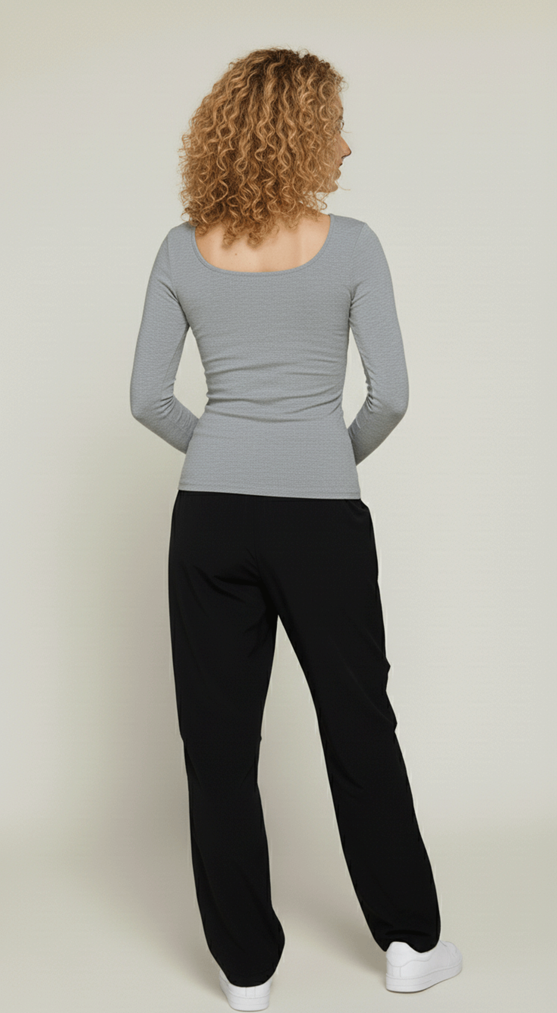 Long Slv Square Neck Double Layer Rib Knit Top