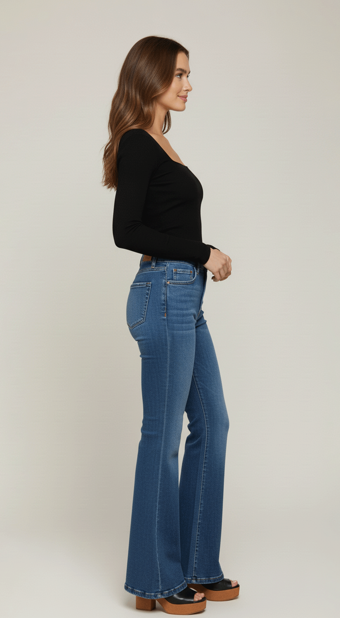 Long Slv Square Neck Double Layer Rib Knit Top