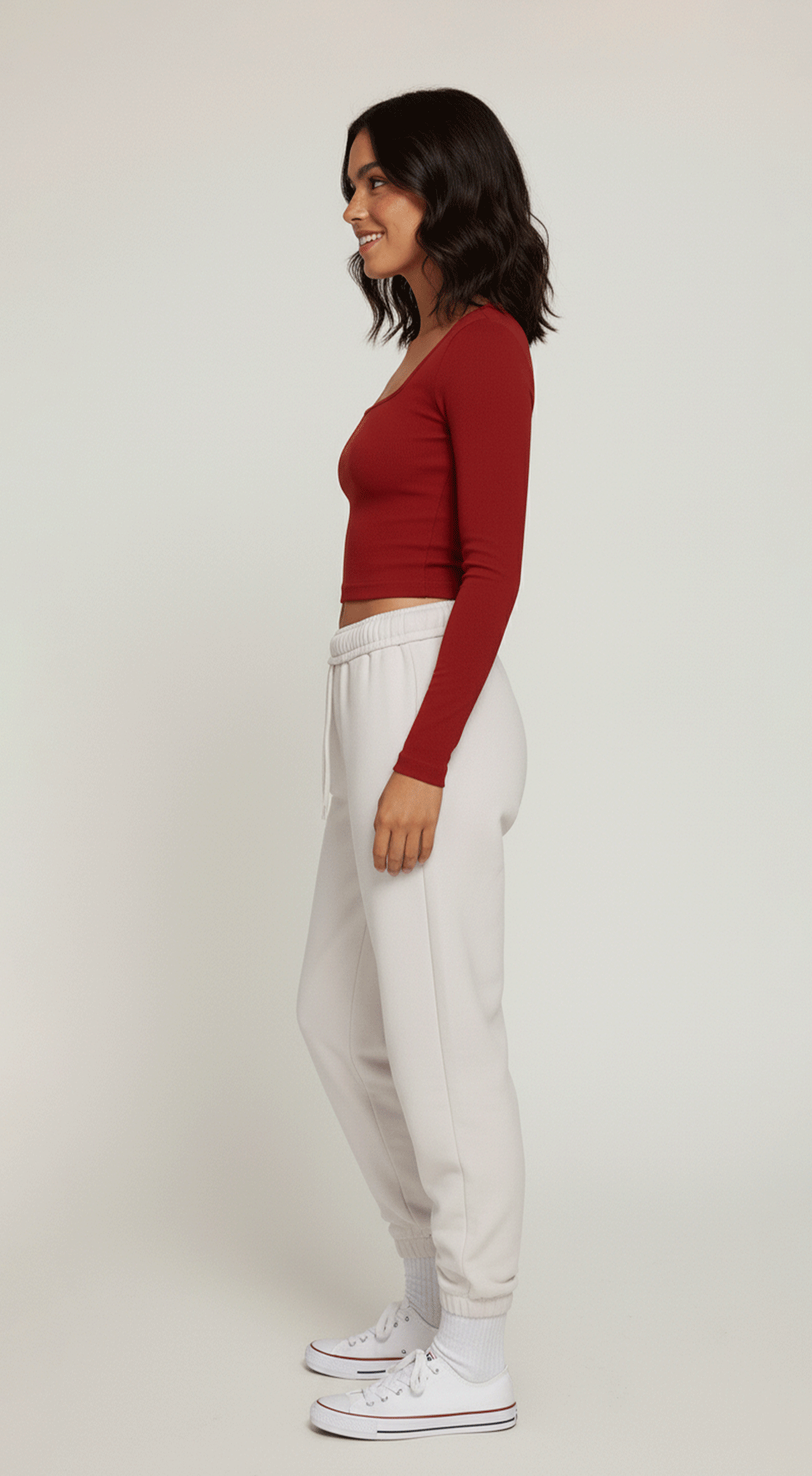 Long Slv Square Neck Rib Seamless Top