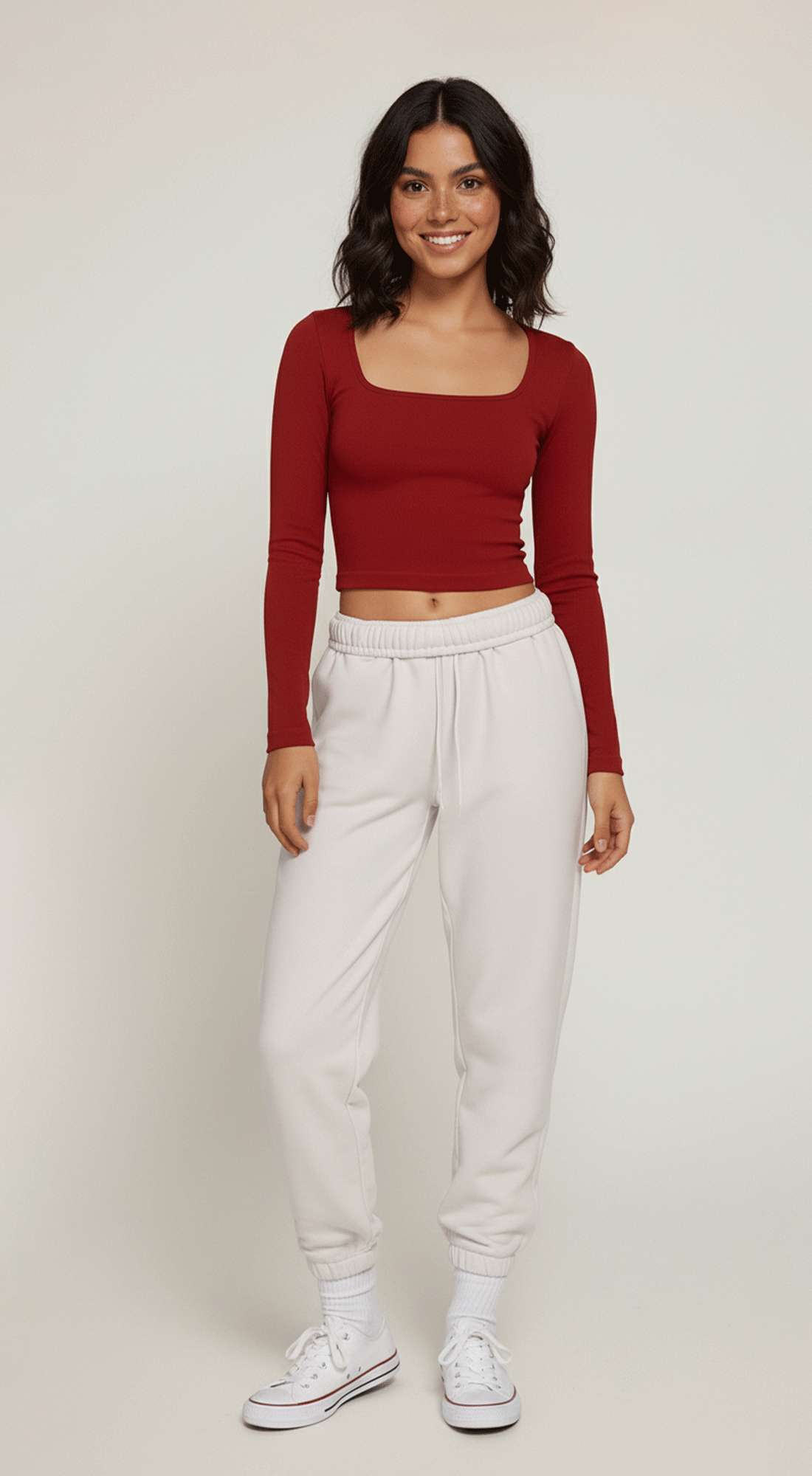 Long Slv Square Neck Rib Seamless Top