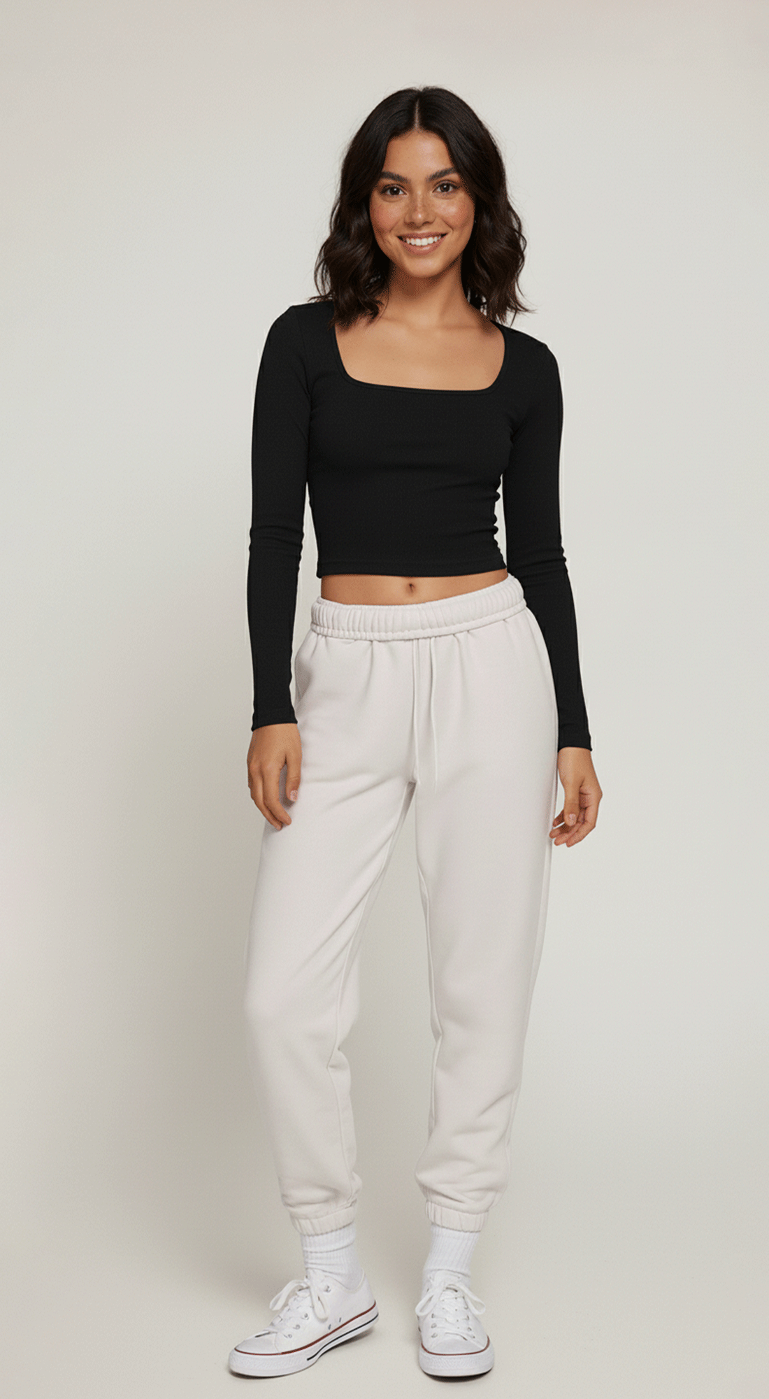 Long Slv Square Neck Rib Seamless Top