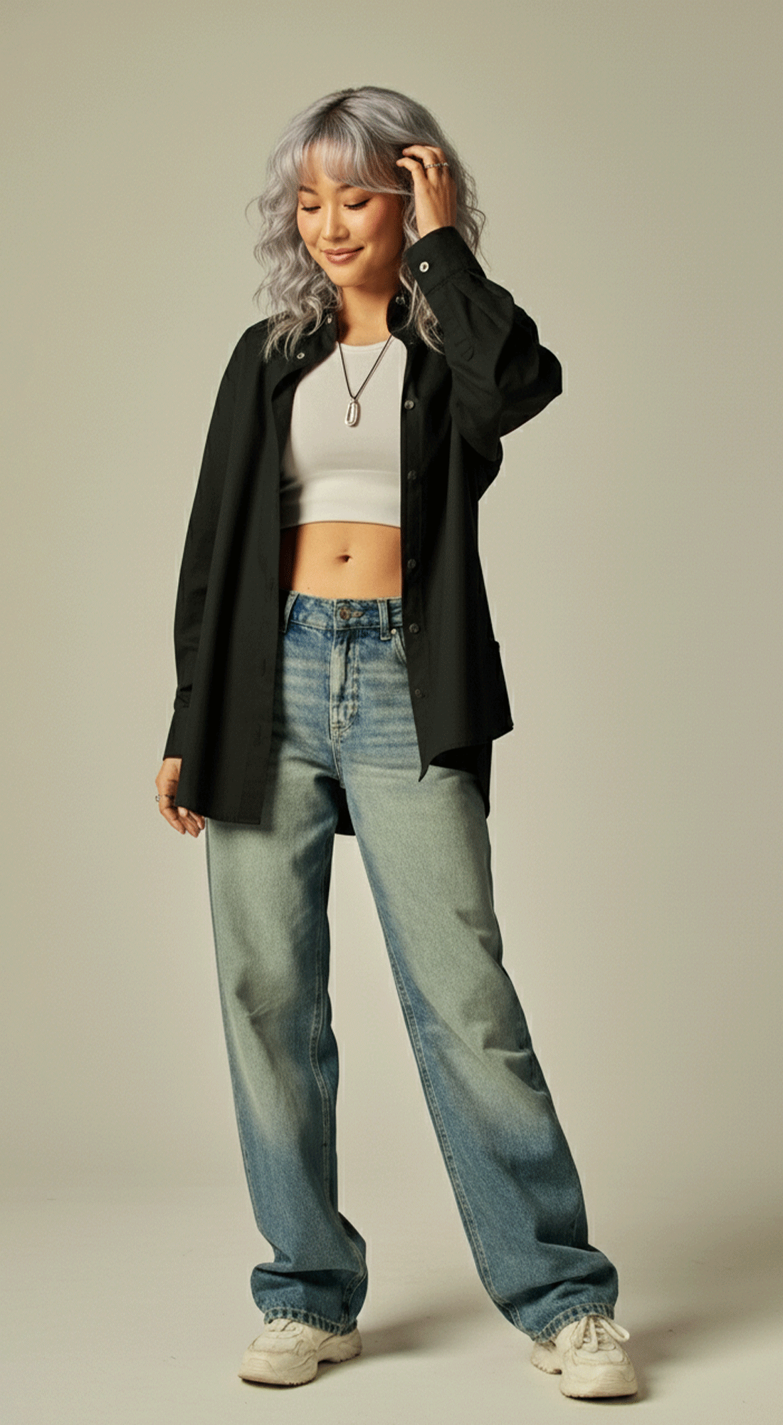 Cotton Blend Poplin Oversized Button-up Shirt