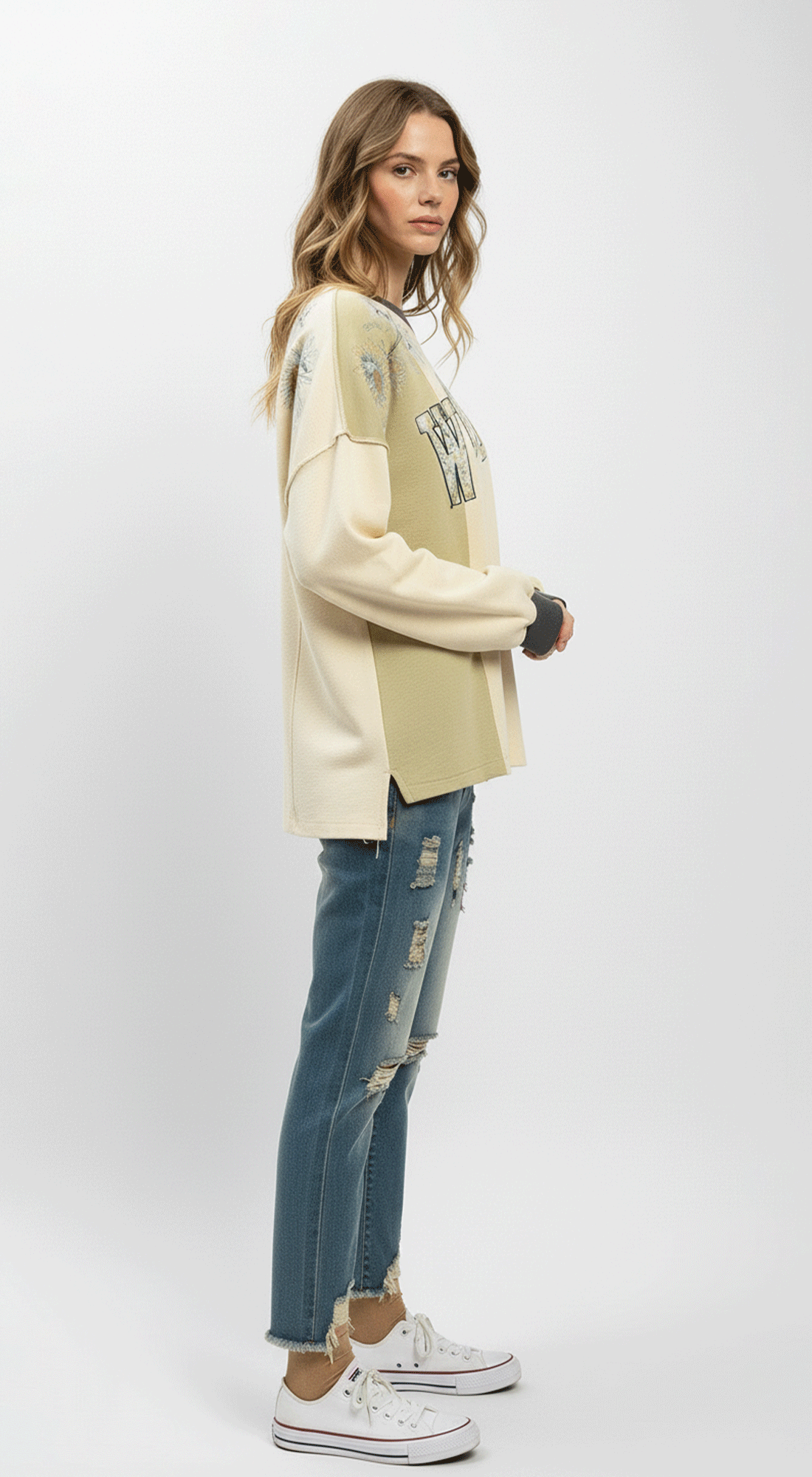 Flower Embroidery Wonder Patch Color Block Top