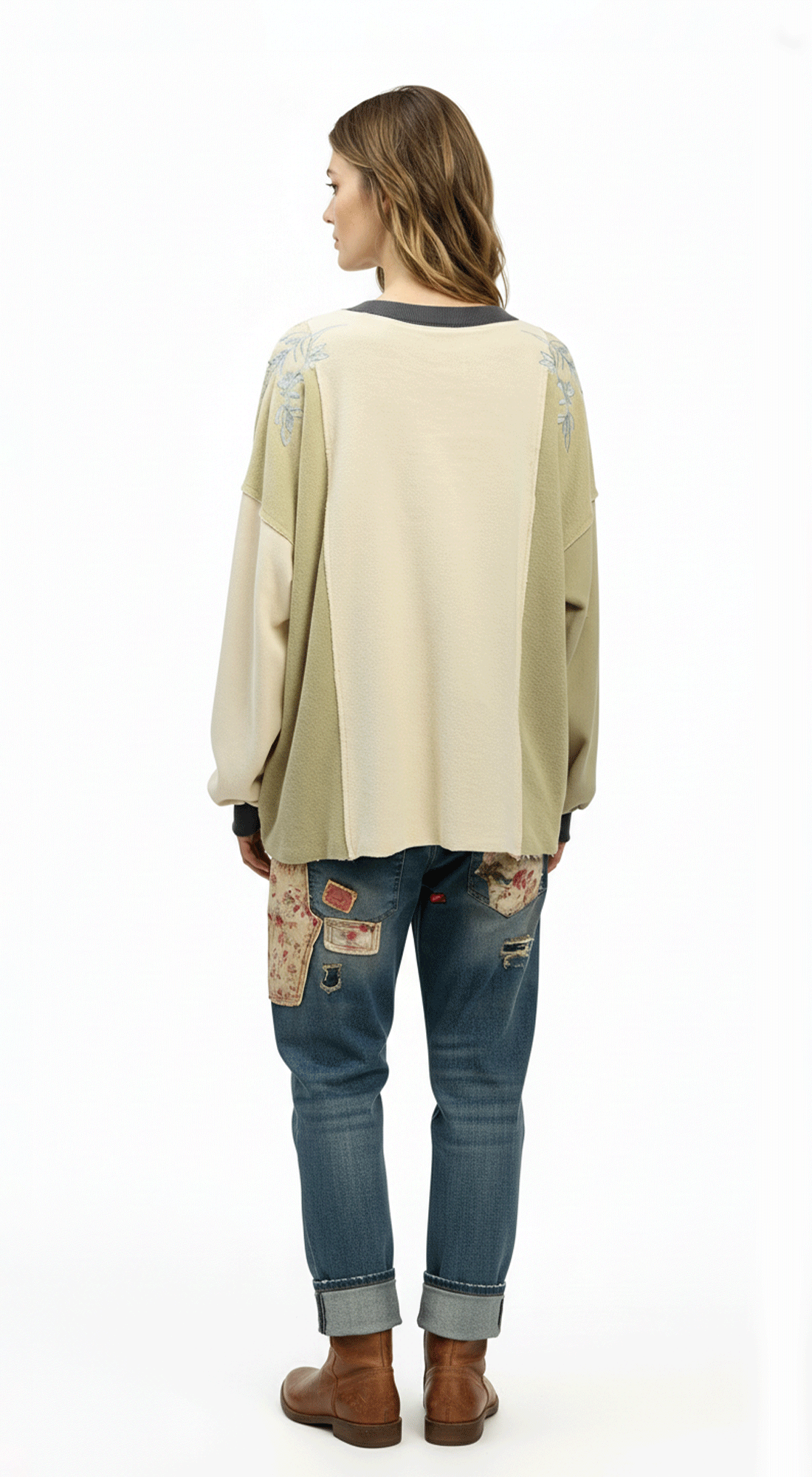 Flower Embroidery Wonder Patch Color Block Top
