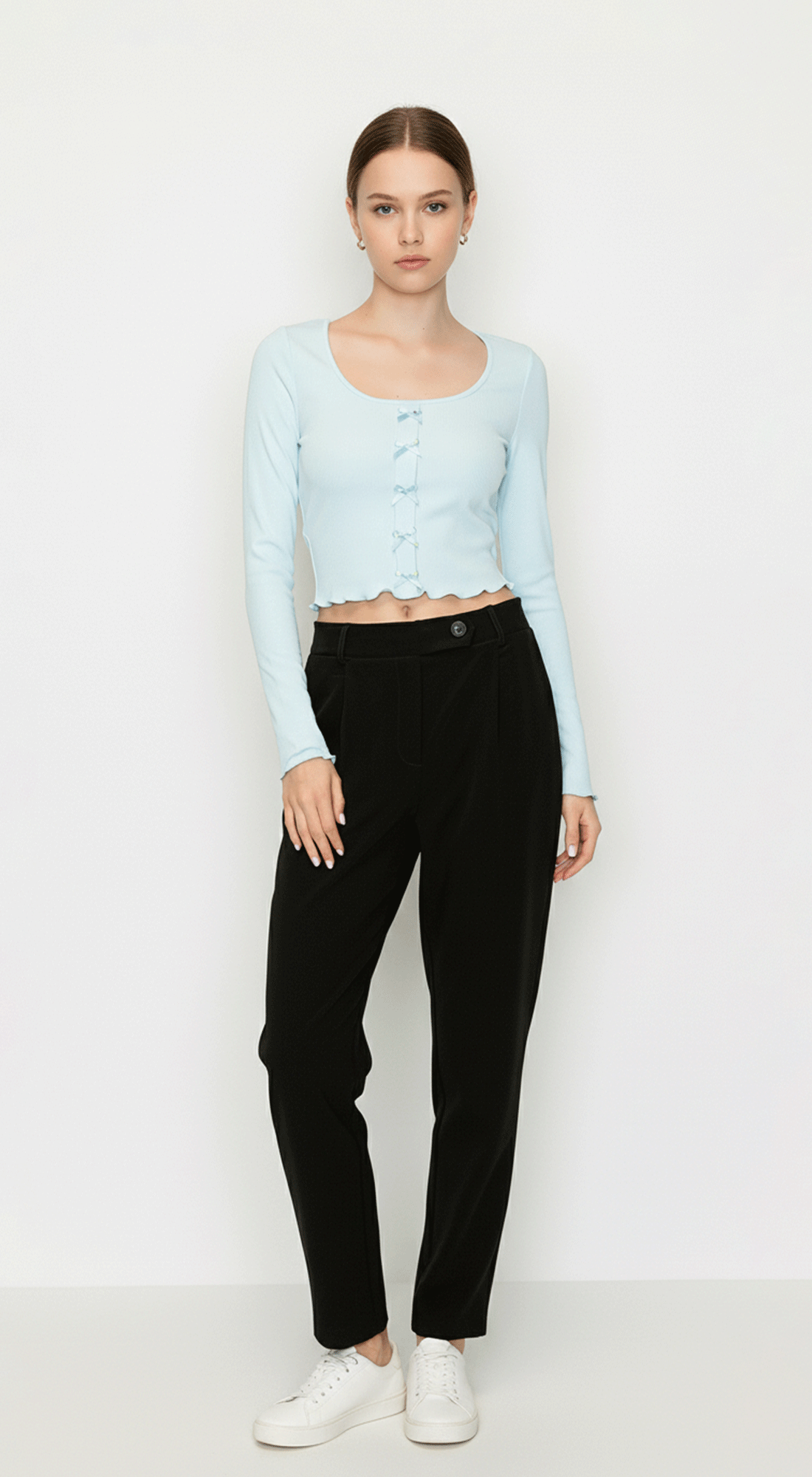 Ribbon Lettuce Hem Crop Top