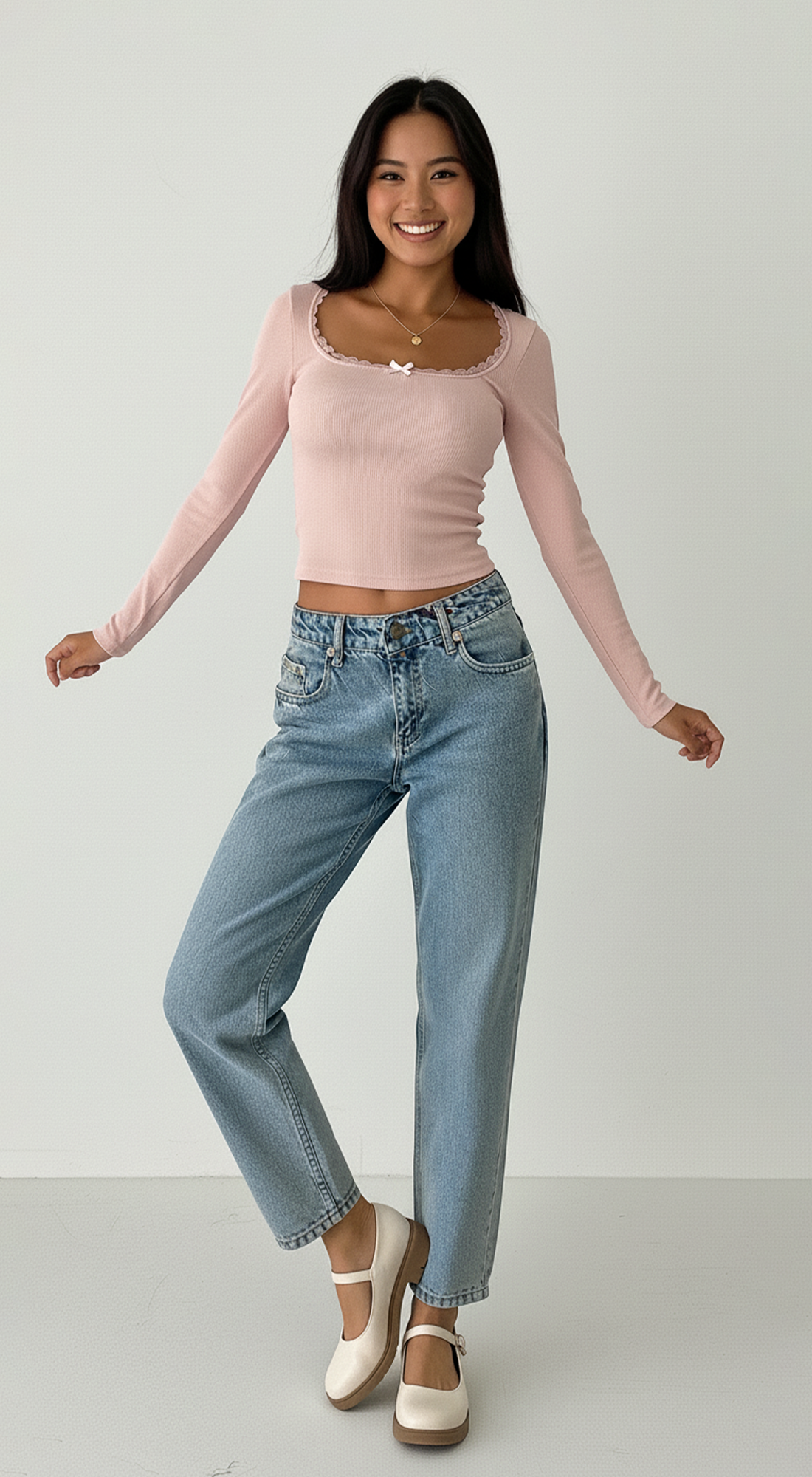 Lace Patchwork U-neck Top