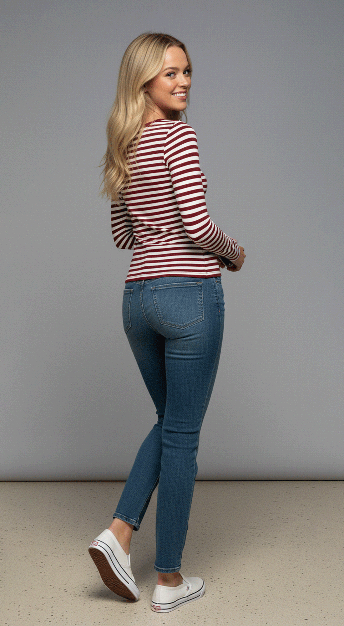 Long Slv Henley Neck Stripe Brushed Rib Top