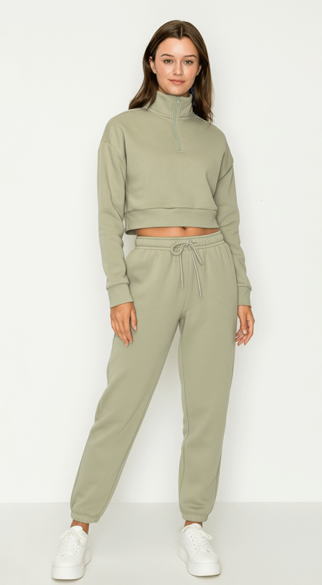 Cropped Half Zip Fleece Sweatshirt