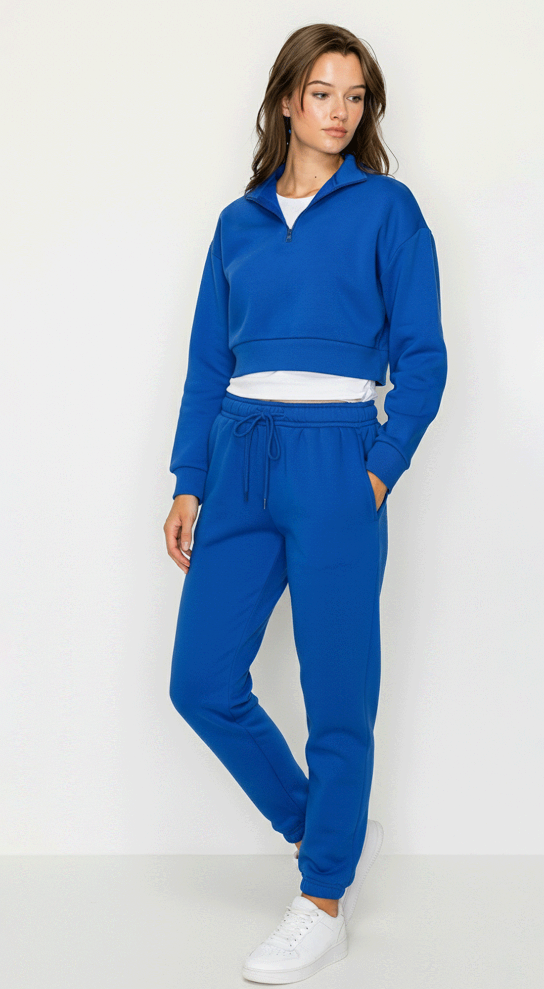 Cropped Half Zip Fleece Sweatshirt