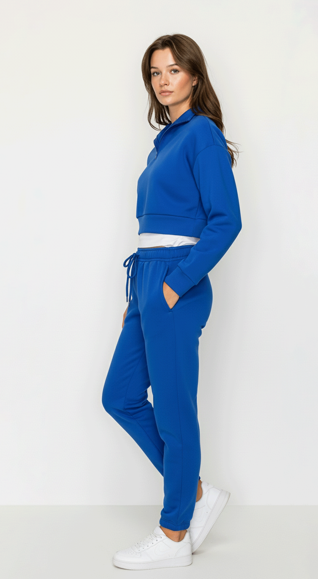 Cropped Half Zip Fleece Sweatshirt