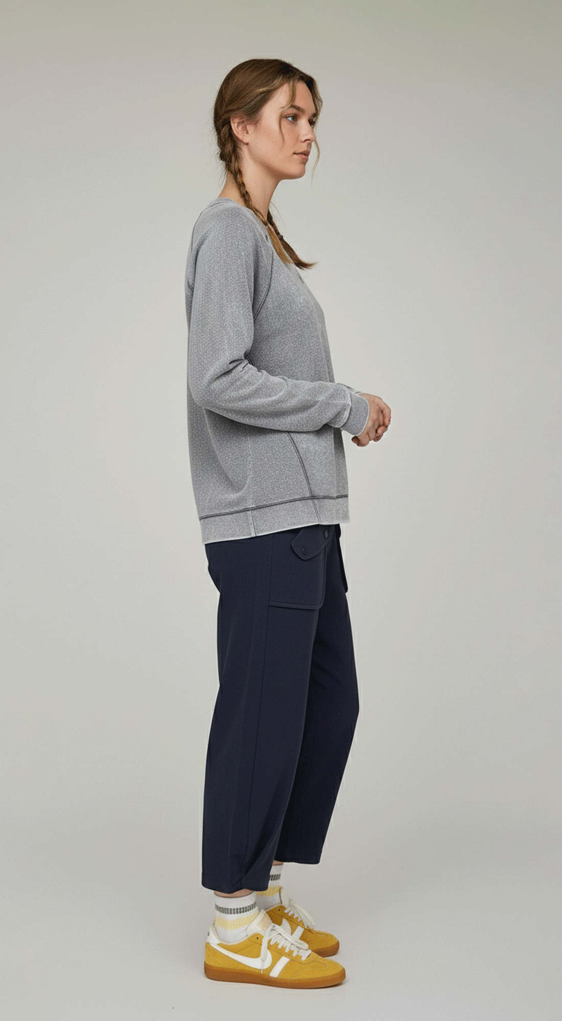 Washed V Neck Exposed Seam Long Sleeve Knit Top