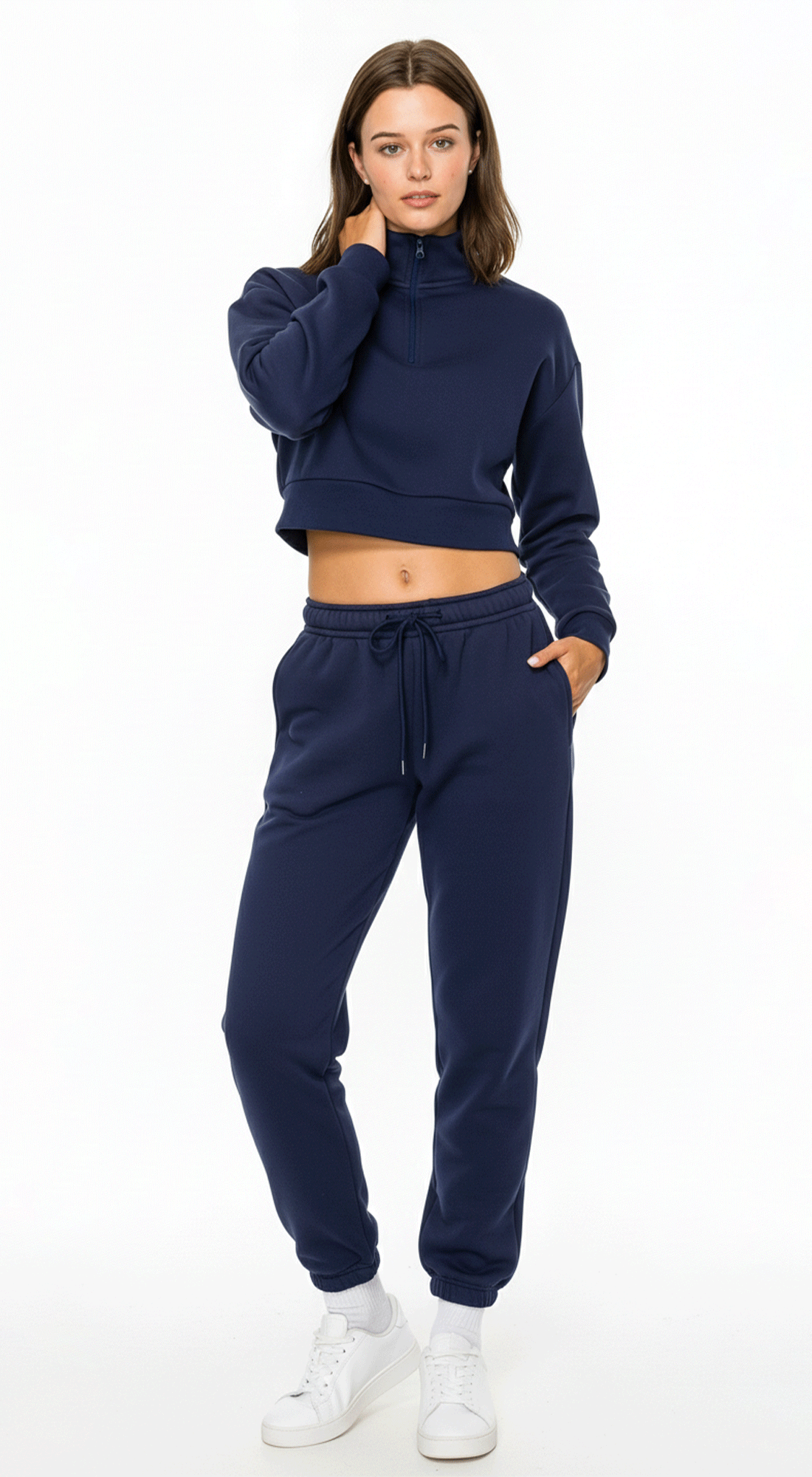 Cropped Half Zip Fleece Sweatshirt