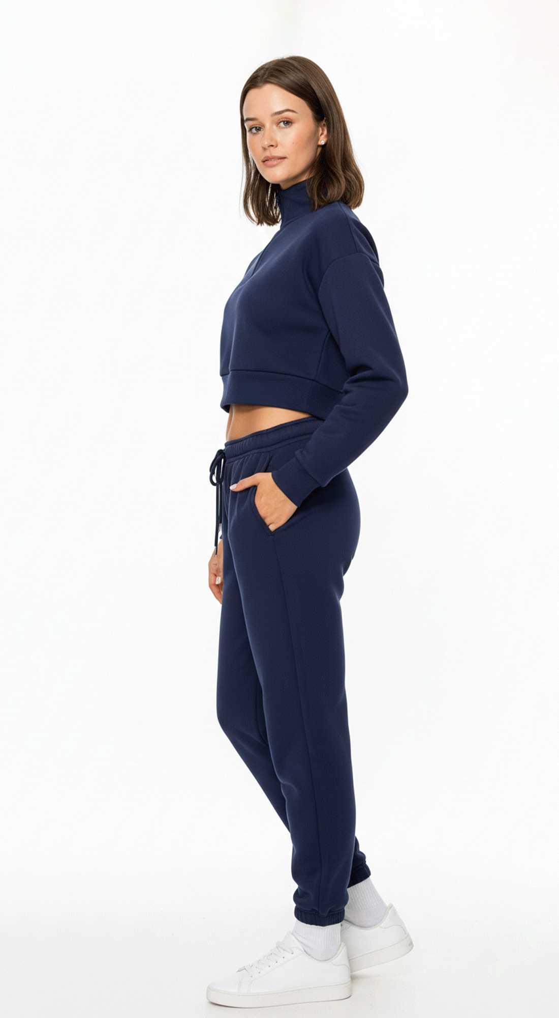Cropped Half Zip Fleece Sweatshirt