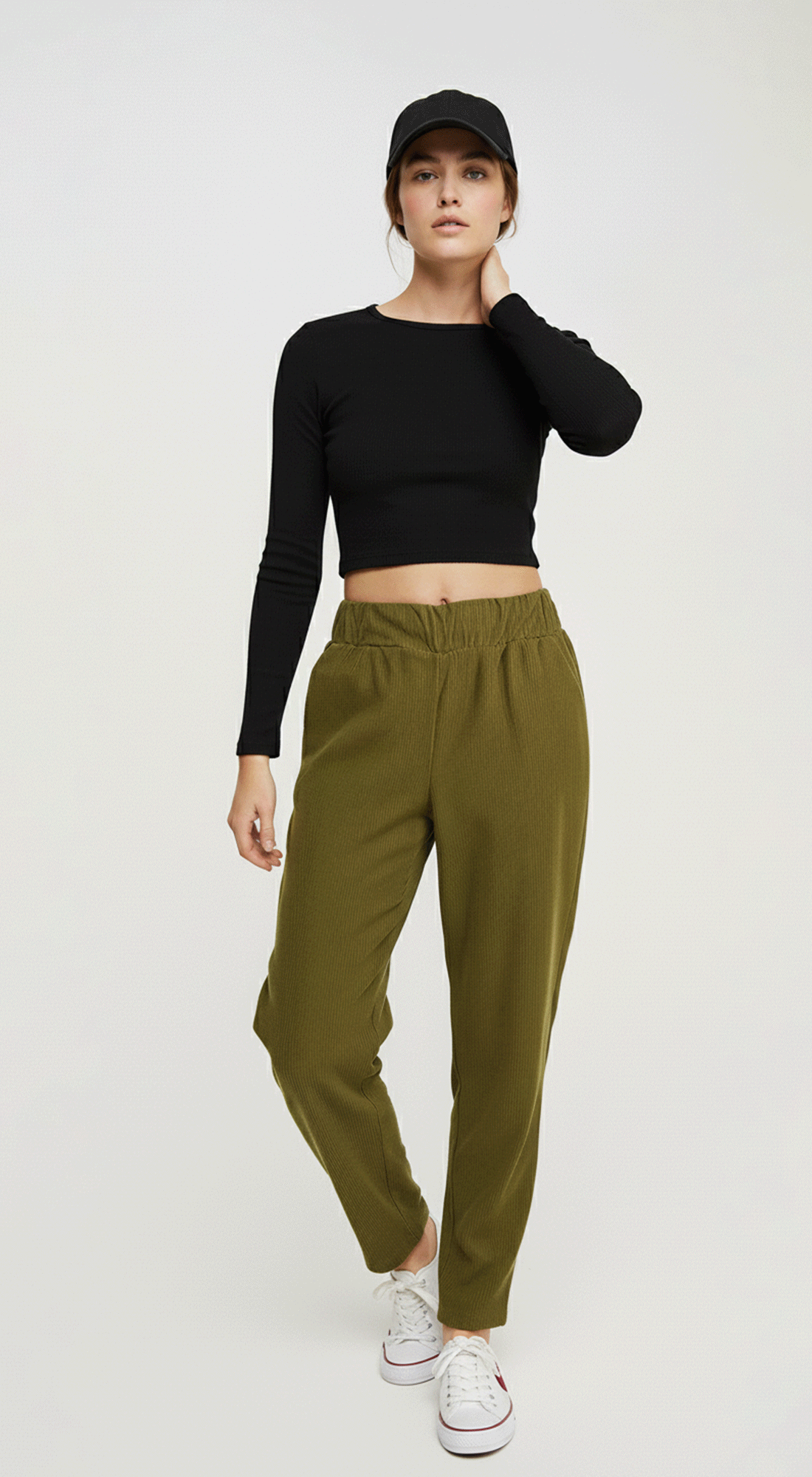 Cotton Long Sleeve Basic Casual Crop Tees Top