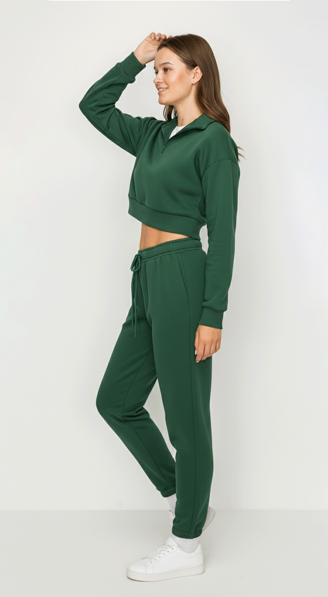 Cropped Half Zip Fleece Sweatshirt