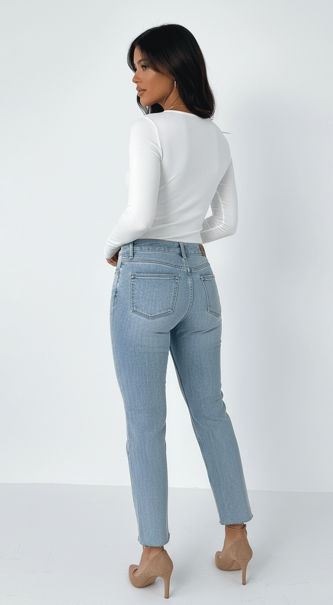 Round Neck Solid Color Slim Long sleeved Top