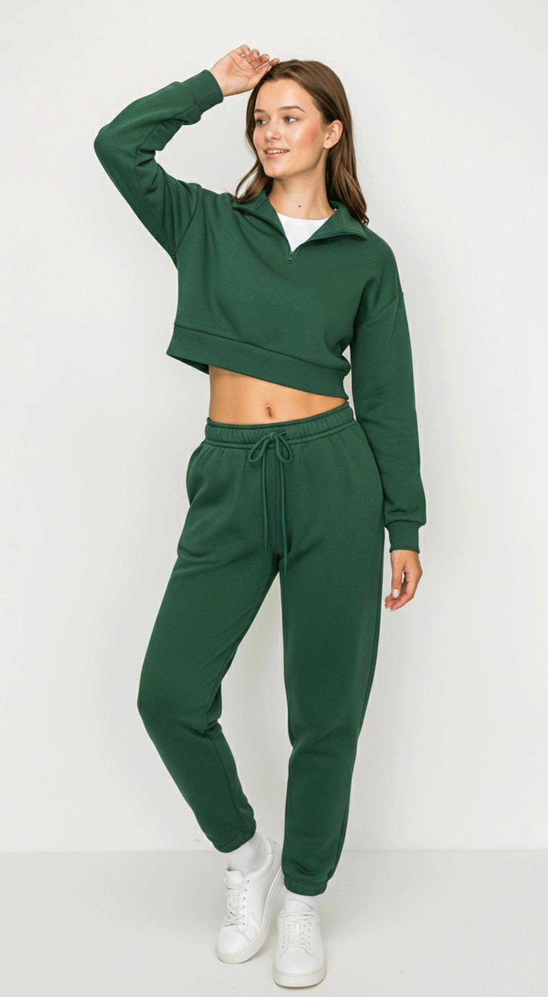 Cropped Half Zip Fleece Sweatshirt