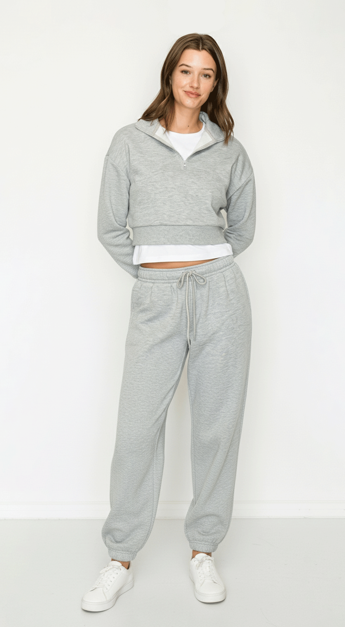 Cropped Half Zip Fleece Sweatshirt