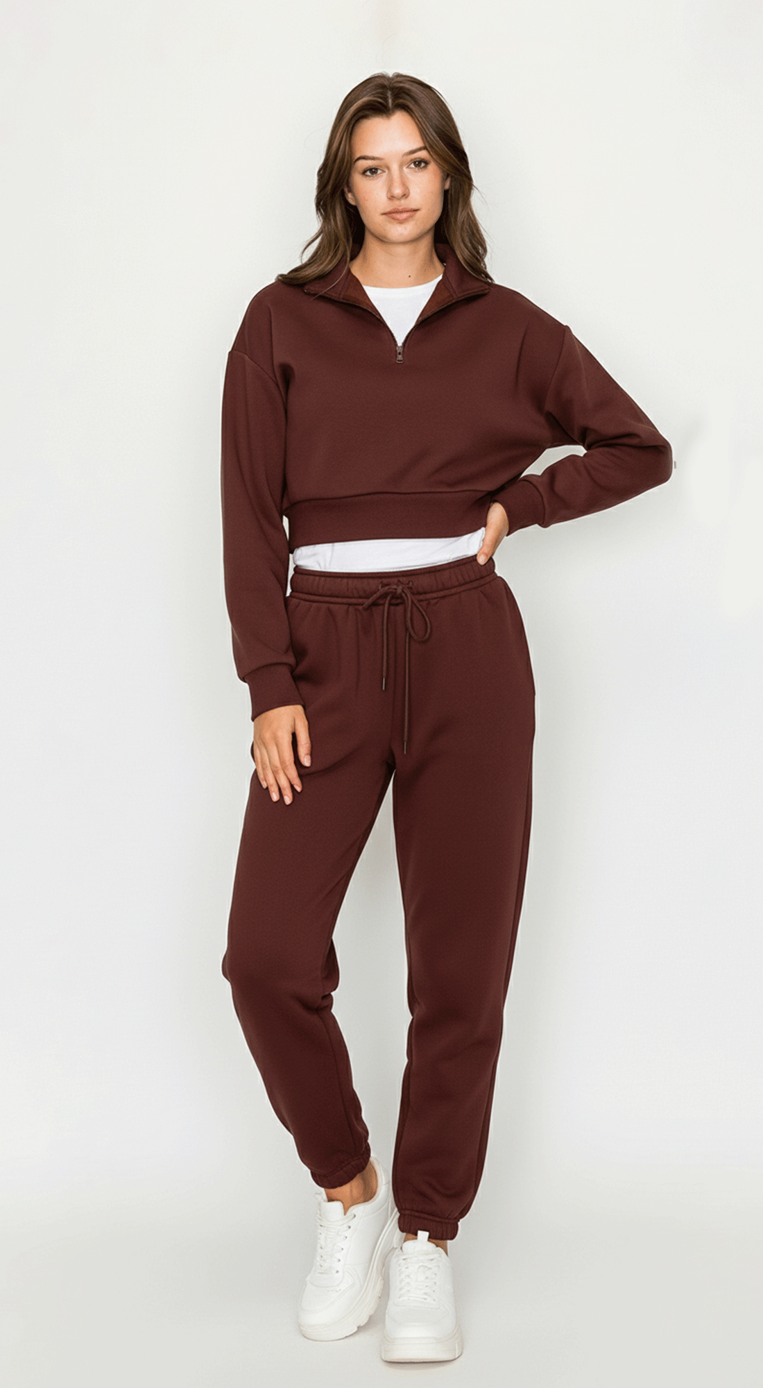 Cropped Half Zip Fleece Sweatshirt
