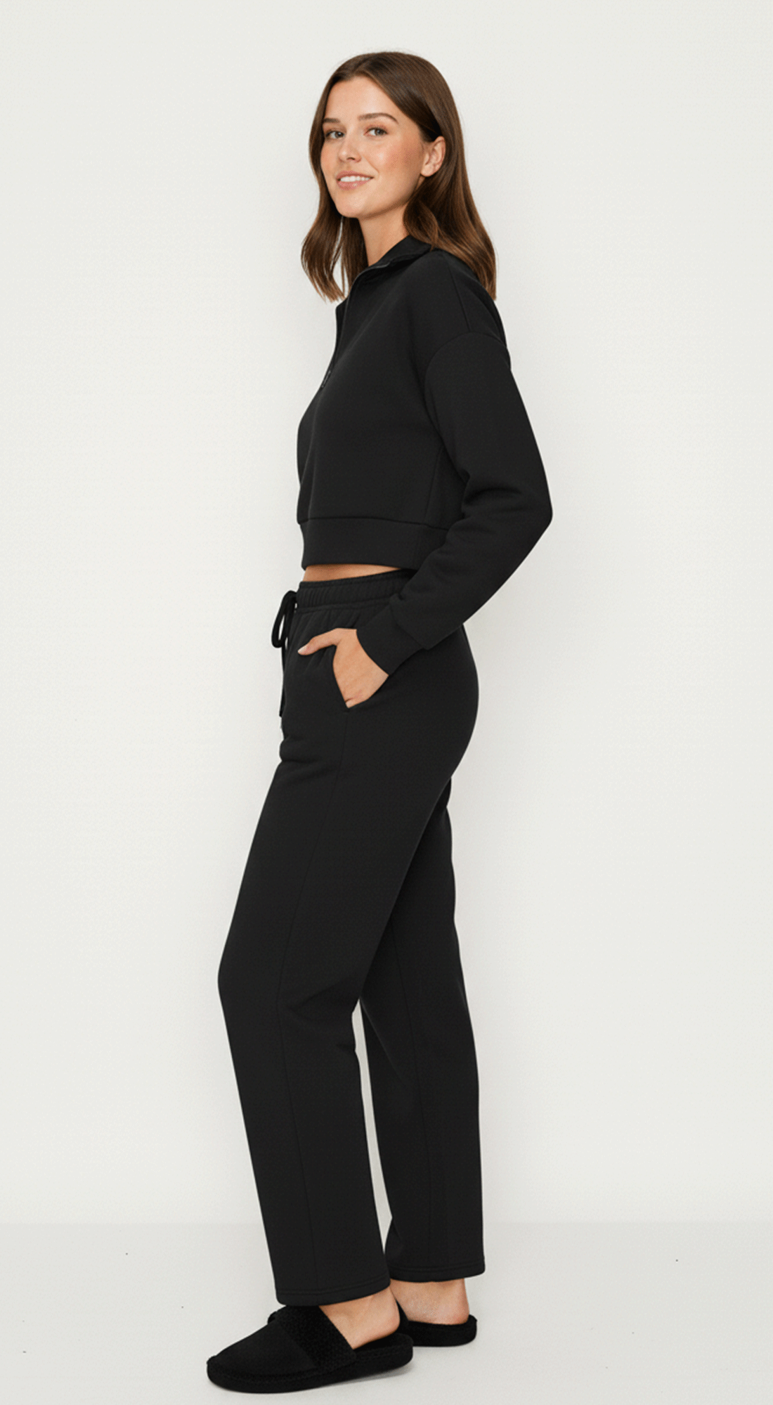 Cropped Half Zip Fleece Sweatshirt