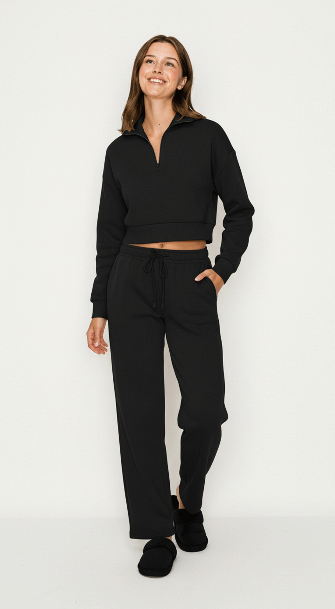 Cropped Half Zip Fleece Sweatshirt