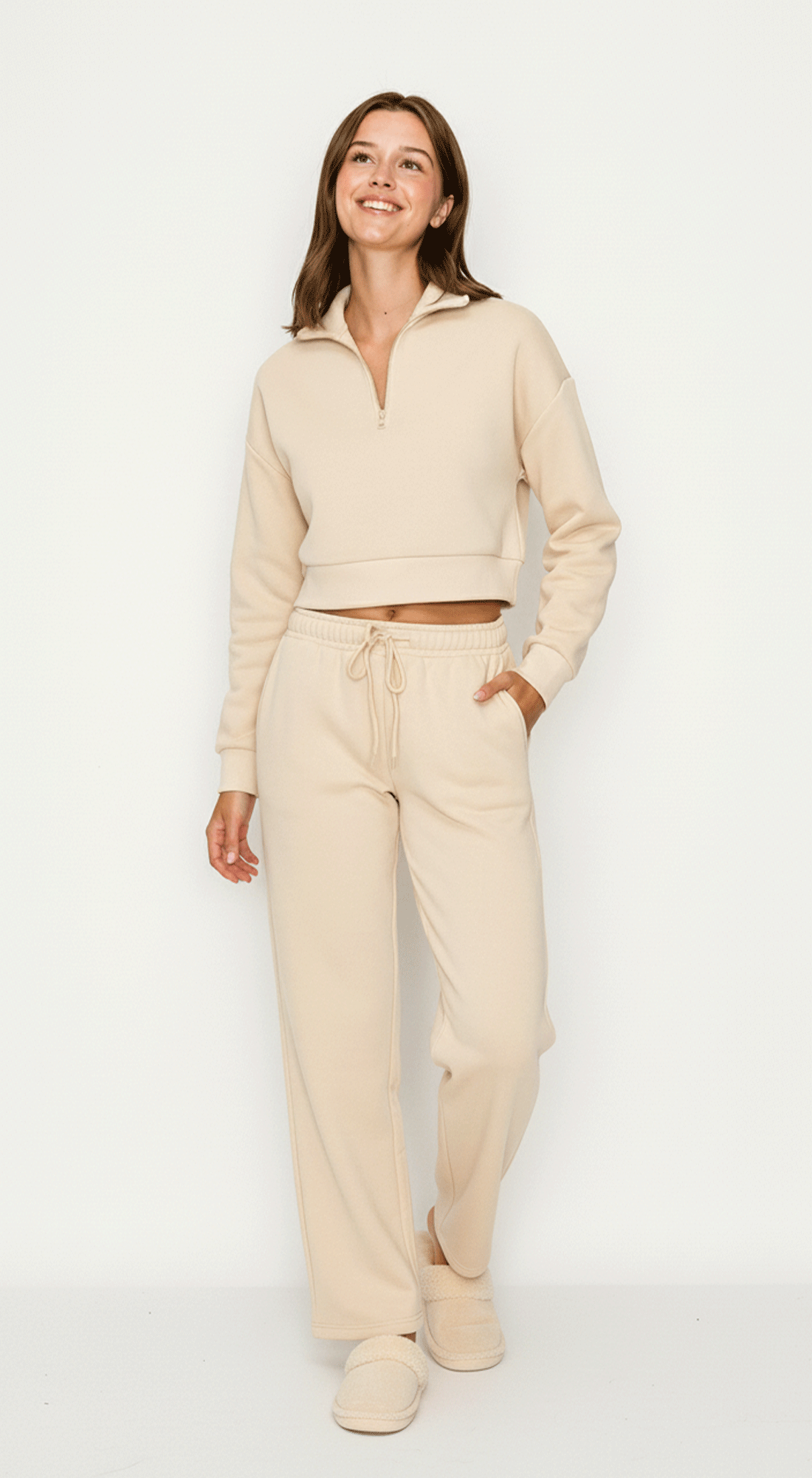 Cropped Half Zip Fleece Sweatshirt