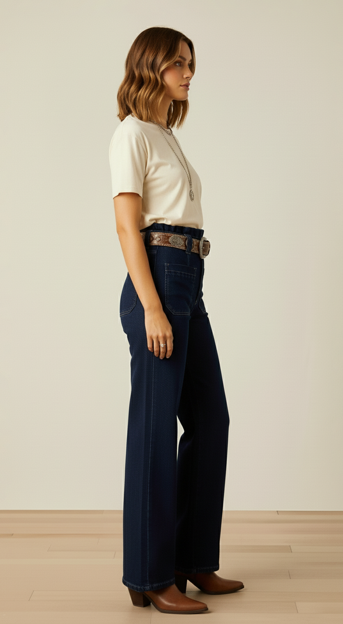 Wide Leg Patch Pocket Jeans