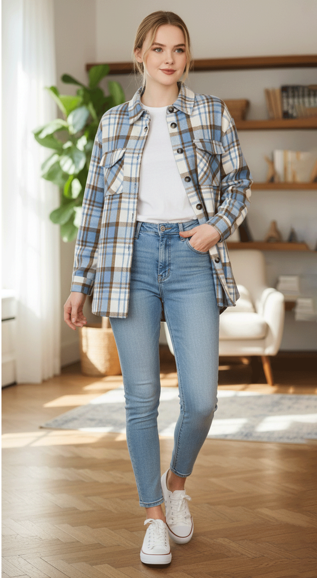 Pastel Plaid Button Shacket